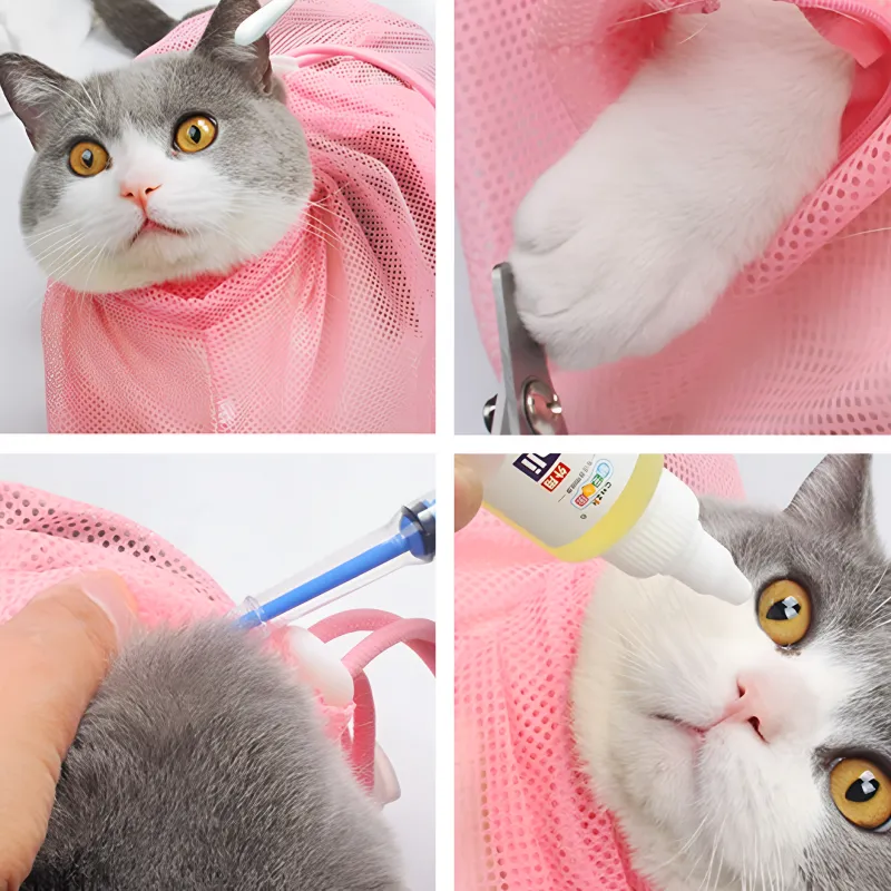 Bolsa de sujeción de malla para gatos para lavar y cortar uñas - Imagen 4