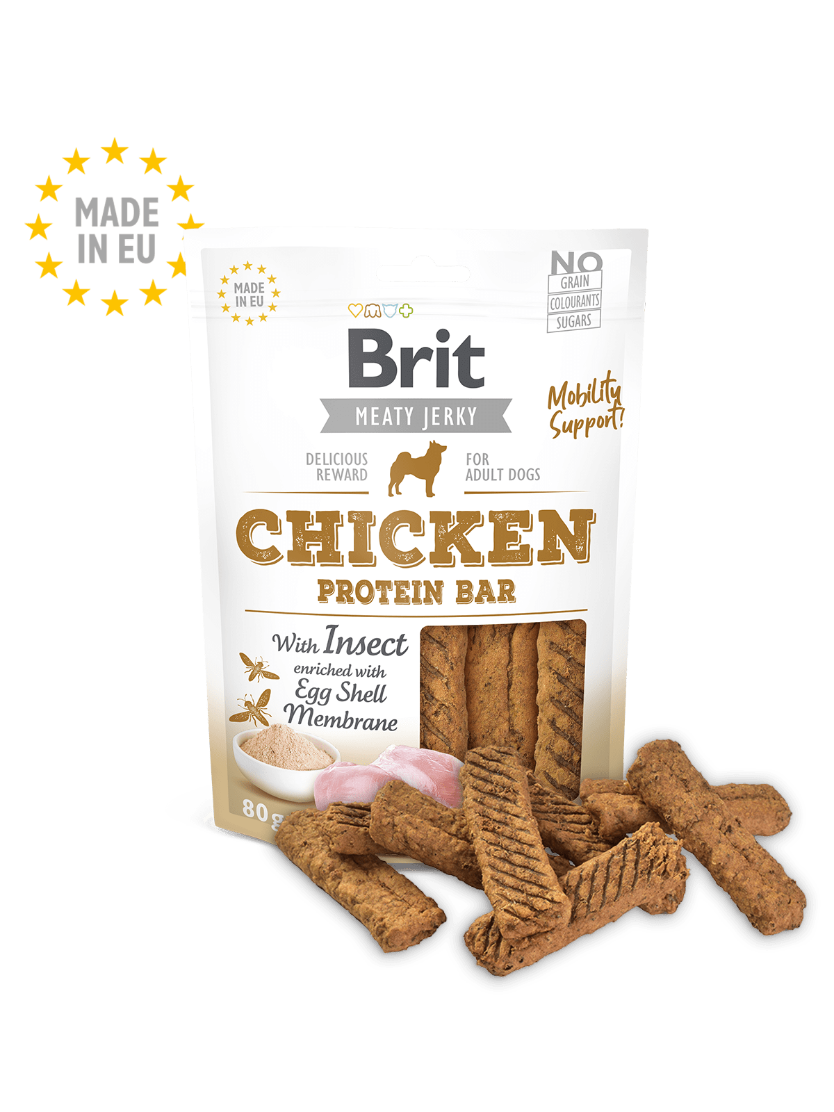 755 Brit Jerky Snack barritas de proteína de Pollo con Insecto 80gr