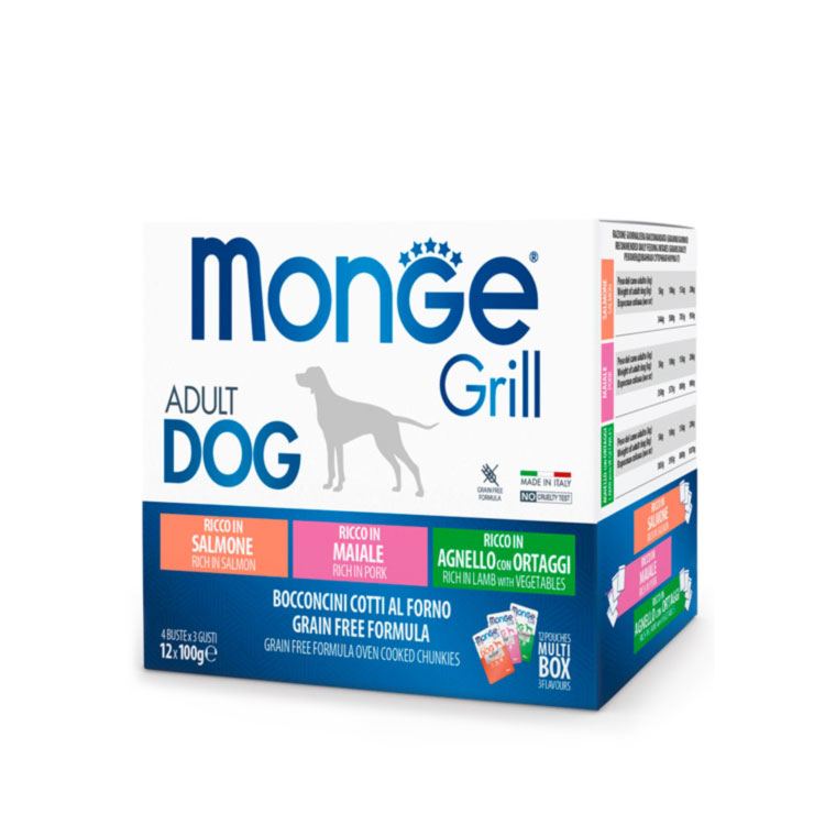 Comida para perro multi pouches de salmón, cerdo y cordero 100gr (12u)