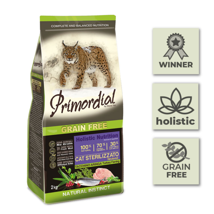 Primordial: Pienso sin cereales para gatos esterilizados con pavo y arenque - Imagen 2