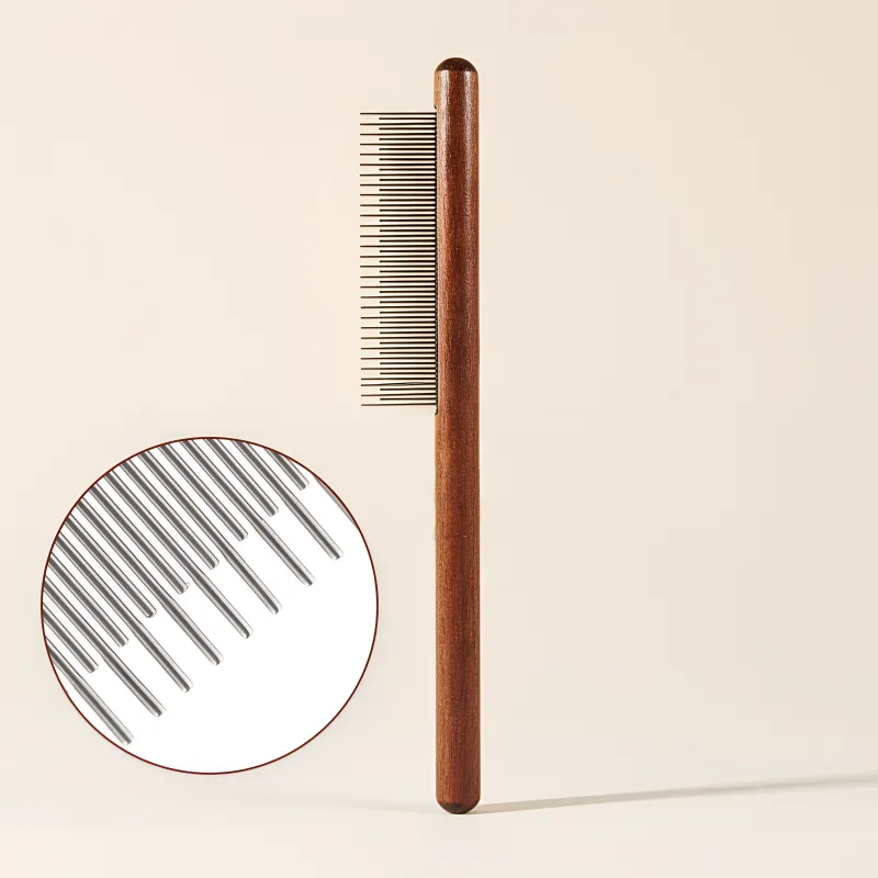 Peine de acero inoxidable para gatos, herramienta antipulgas para mascotas con mango de madera - Imagen 2