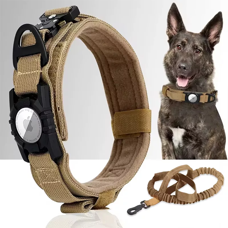 Collar táctico para perro con soporte para AirTag y asa